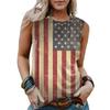 Women's Summer Tank Tops Casual Fashion Sleeveless Tank Top Oversized American Flag Print Tops Patriotic Independence Day Memorial Day