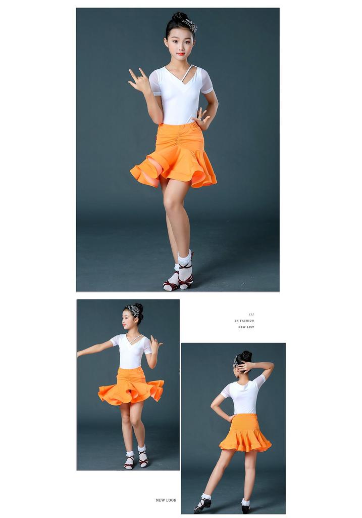 Children's Summer Latin Dance Costume - Girls' Short Sleeve Spaghetti Strap Skirt Set