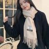 Polyester Classic Wool Scarf Windproof Long Neckscarf with Tassel Large Solid Color Shawl  Winter