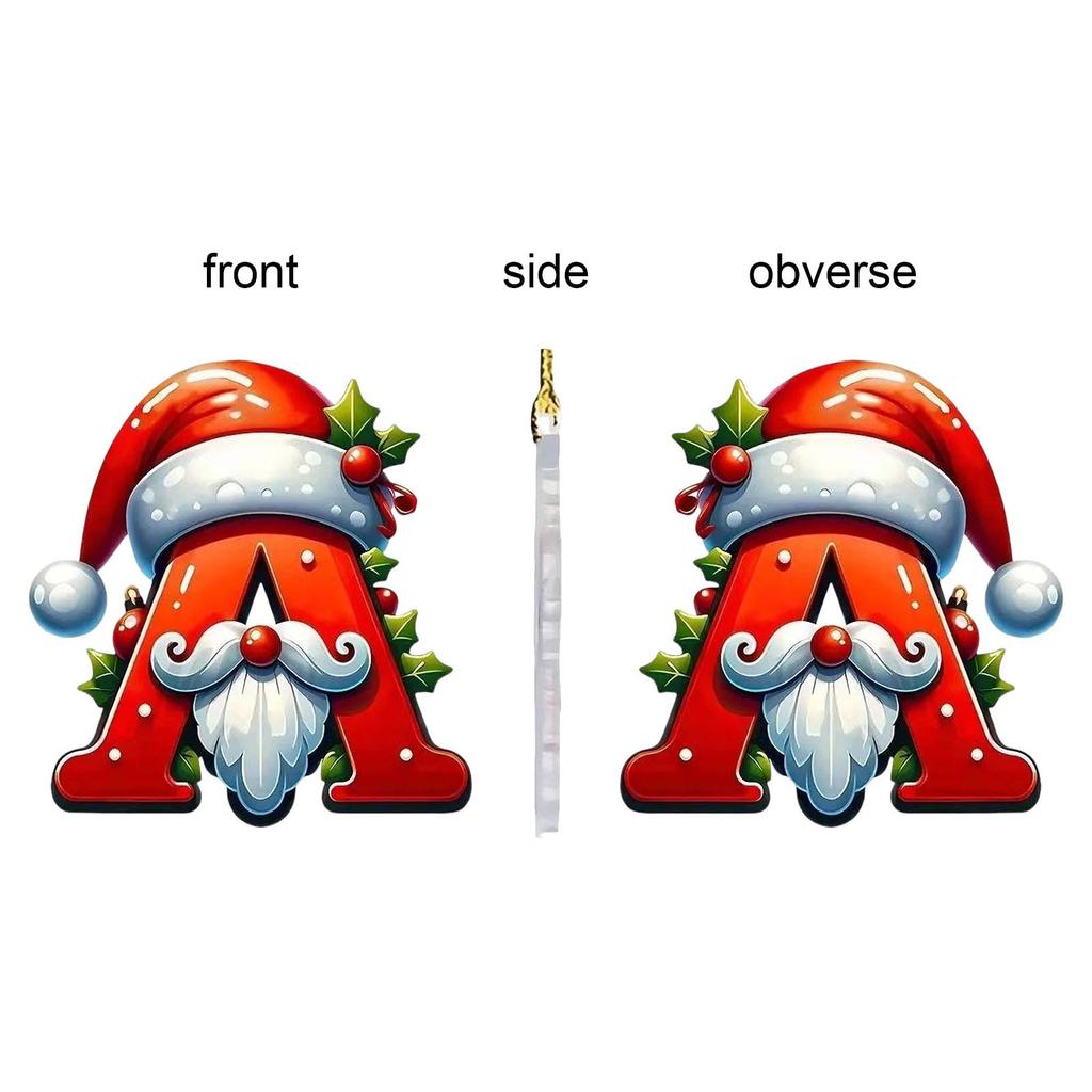 2D Christmas Hat 26 Letter Pendant Christmas Tree Home Decoration Acrylic Flat Car Pendant