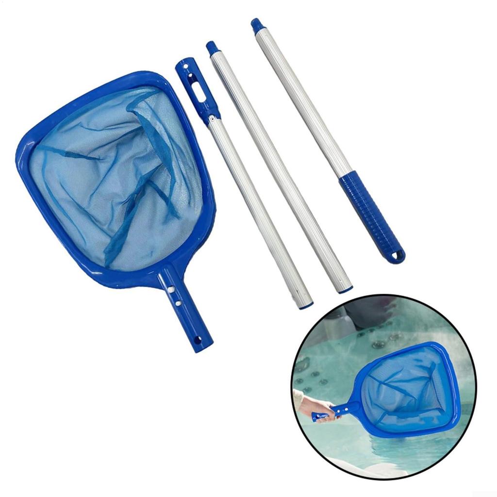 Pool Skimmer Net Telescopic Pole Fine Mesh Pool Cleaning Tool Pool Rake Detachable Reliable Stable Pool Rake for Swimming Pools