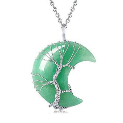 Natural Amethyst Moon Tree Of Life Pendant Necklace Handmade Diy Crystal Fortune Tree Jewelry