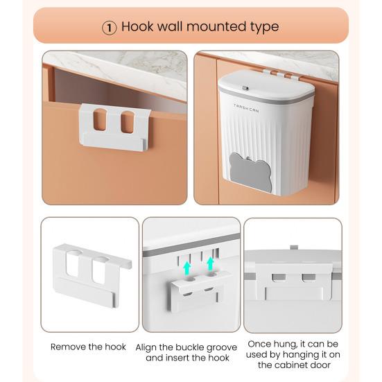 Wall Mounted Garbage Bin with Lid Large Capacity Easy To Install Cabinet Door Trash Can Food Garbage Holder