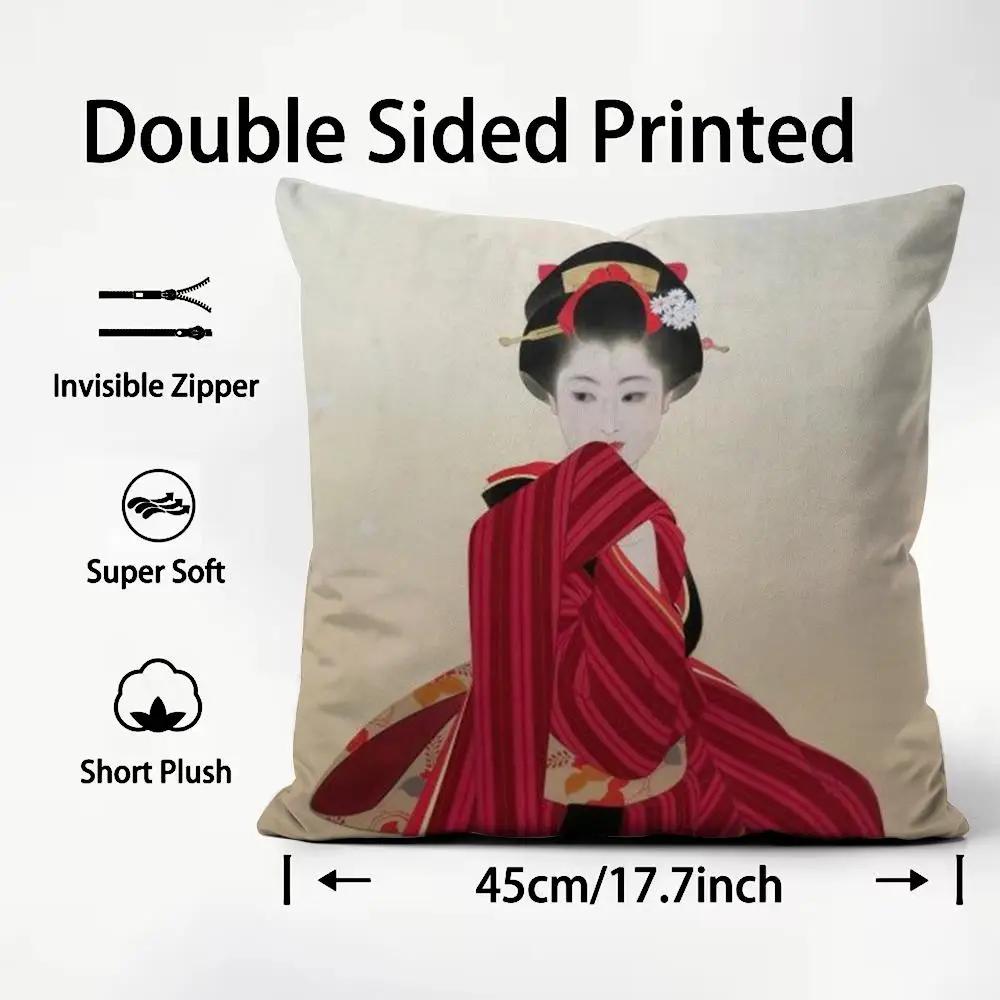 Japanese Lady Classic Cushion Cover Pattern Printed Pillowcase for Living Room Sofa Cushion Cover & Bedroom Decor