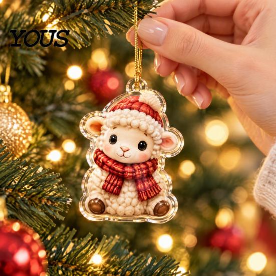Christmas Tree Hanging Decorations Sheep Advent Calendar, 24Pcs Acrylic 2D Ornament Set with Cute Wall Decor for Holiday Lamb Designs,