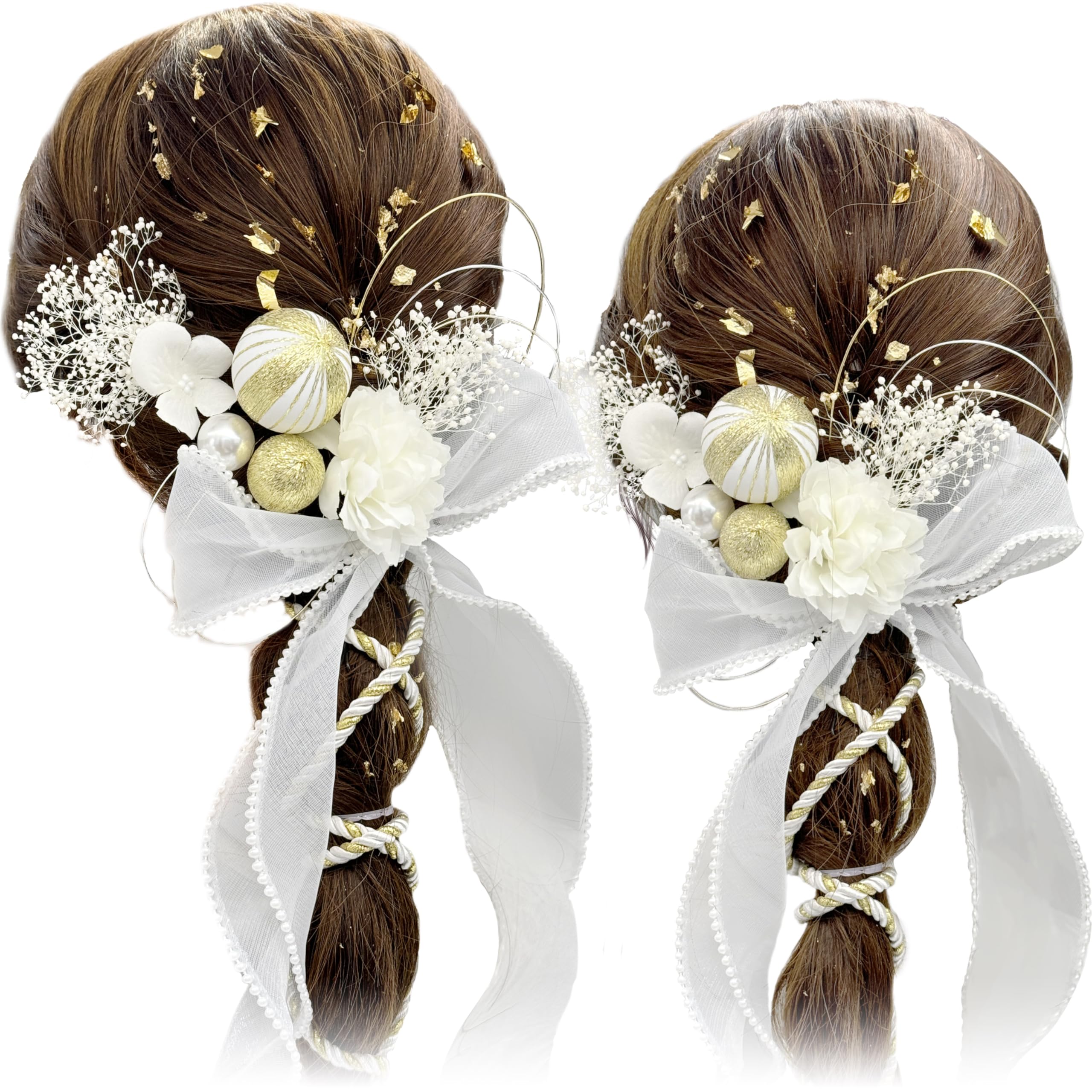 

[Baramoly] Hair Accessory for Coming-of-Age Ceremony, Graduation Ceremony, Wedding, Recital, Shichi-Go-San, Flower, Tulle Ribbon, Small Flower,