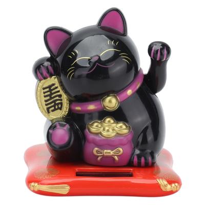 Wealth Welcoming Cat Solar Powered Cute Lucky Cat with Waving Arm for Home Office CarBlack