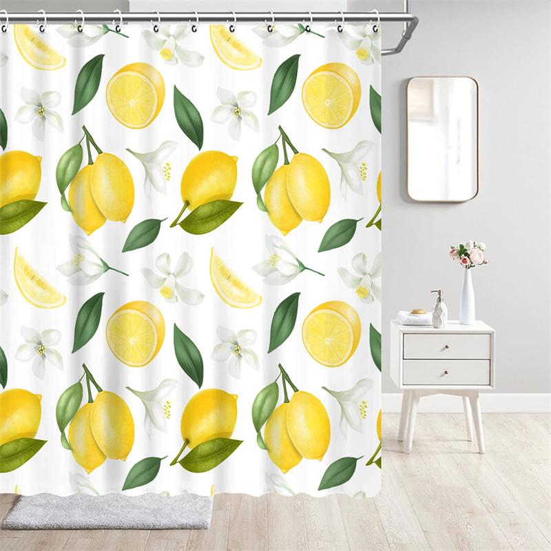 Fruit Showers Curtain Liner Peach Lemon Strawberry Orange Papaya Print Fabric Shower Curtains Cute Bright Colorful Design Hook