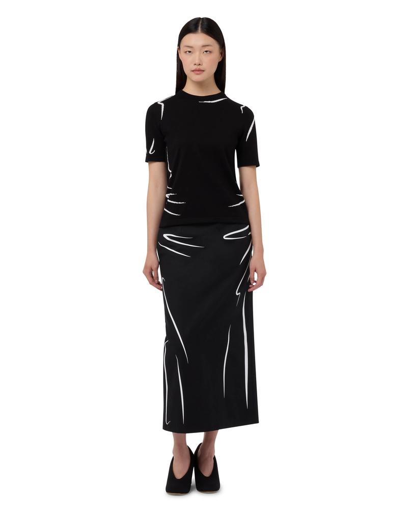 MOSCHINO Drawing Print Cotton Pencil Skirt