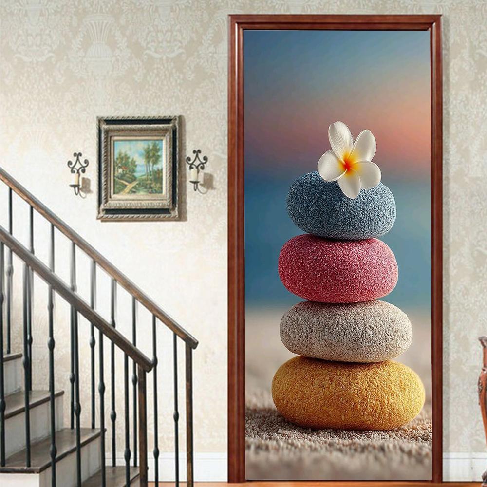 1 Stück Blühender Bambus Vinyl Türsticker Für Schlafzimmer Heimdeko Selbstklebend Abnehmbares Wandtattoo Türrenovierung Wasserdichtes Poster