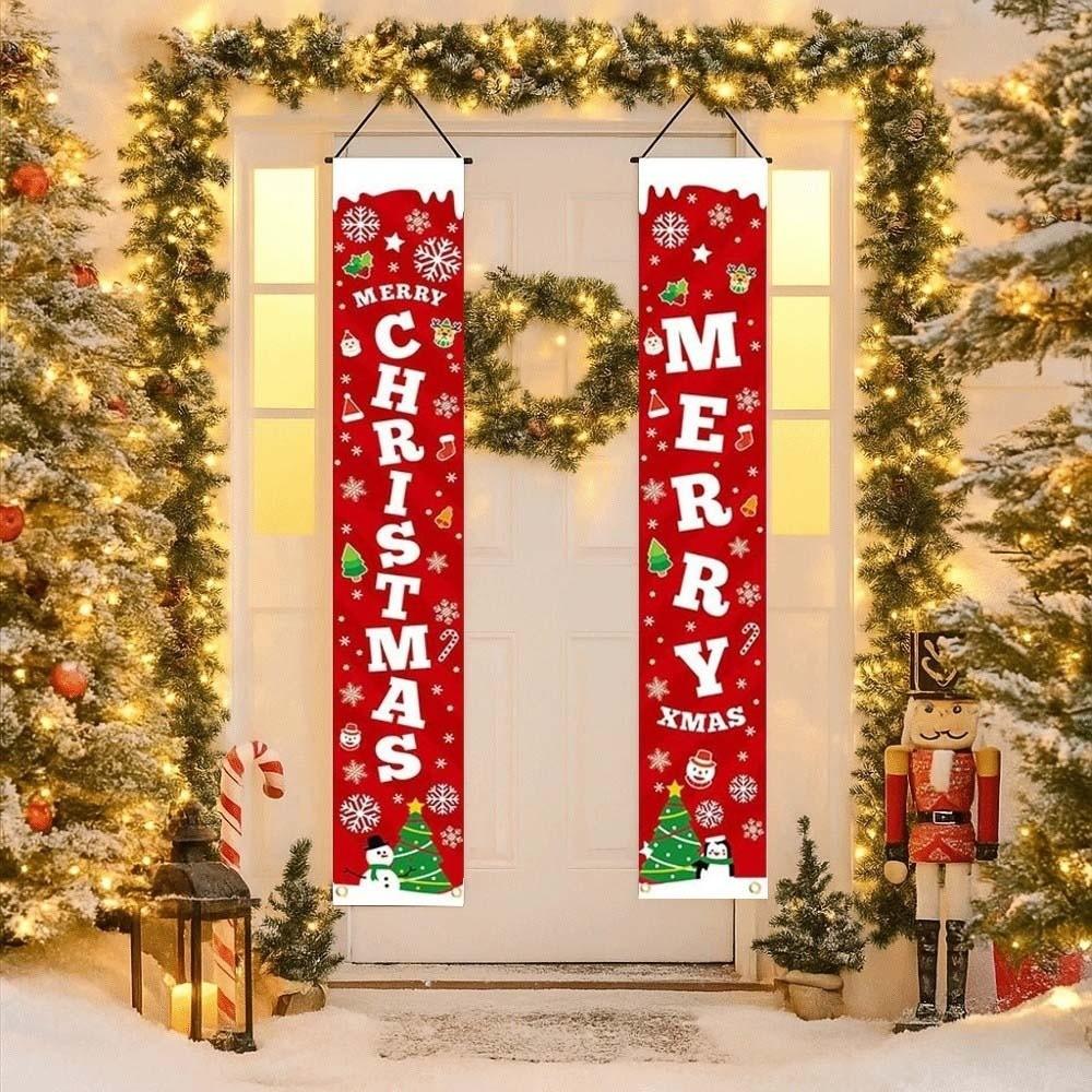 1 Pair 180x30CM Xmas Hanging Flags Large Size Merry Christmas Banner Christmas Door Couplet Bar