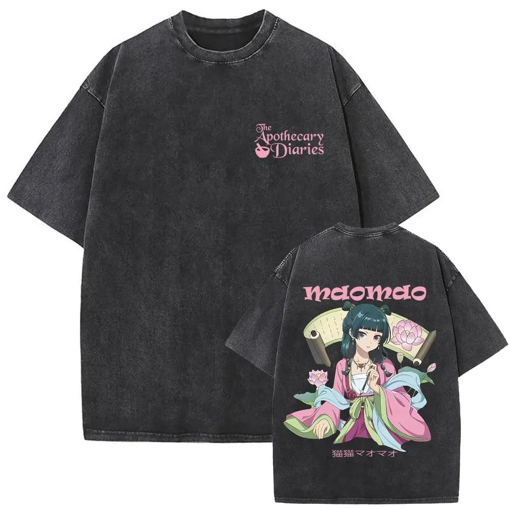 Retro Gewassen Zwart The Apothecary Diaries Maomao Grappige Berekening Meme Oversized Casual Katoenen Grafisch T-shirt met Korte Mouwen