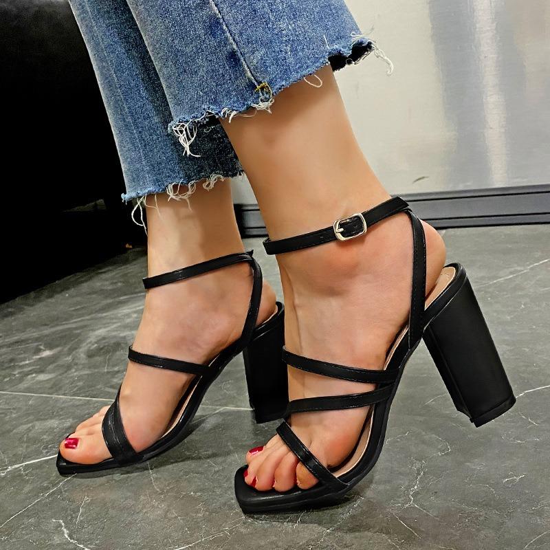 Summer New High Heels Women's Large Size Sandals Women's Thick Heel Square Head Women's Shoes