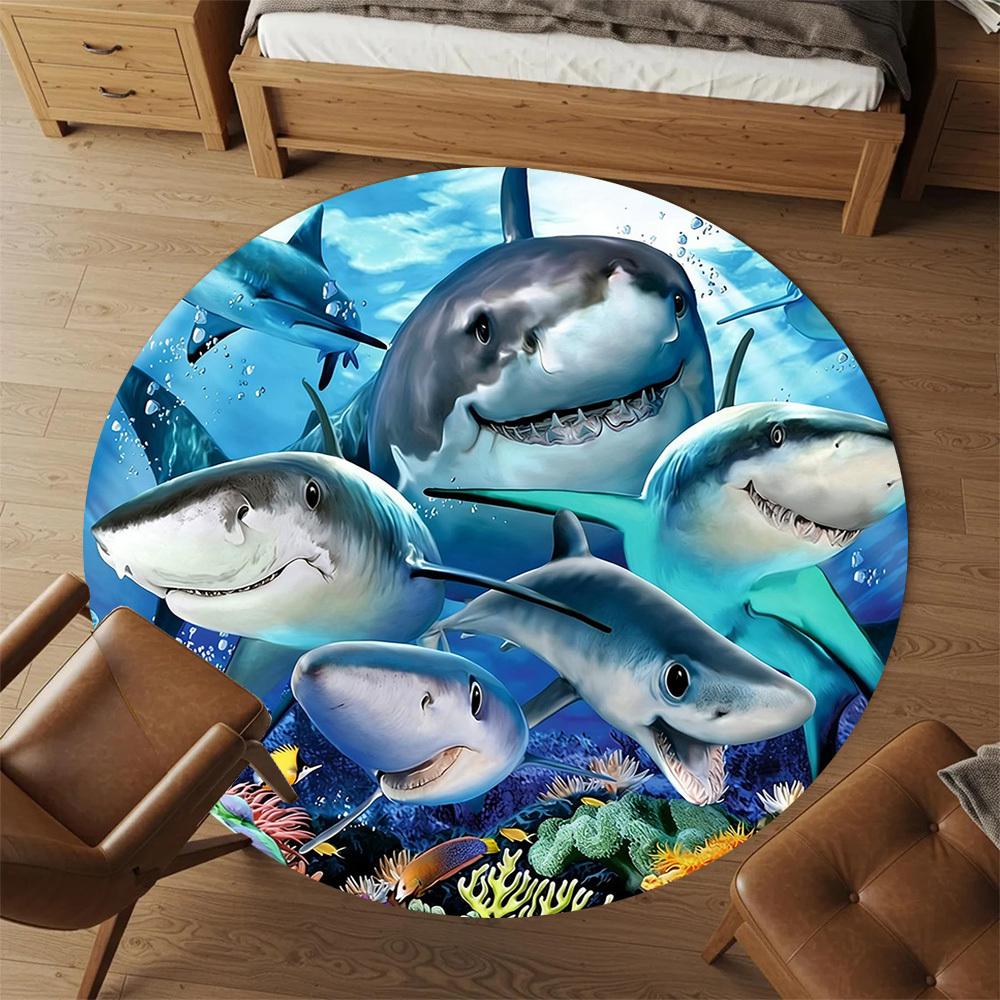1pc Sharks Coral Round Chair mat office Area Rug - Non-Slip, Floor Mat for Office, Bedroom, and Indoor Decor p127257