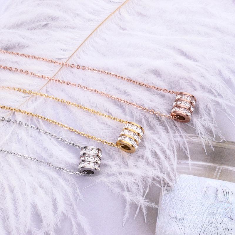 Three Rows Of Diamonds Full Of Diamonds Small Waist Necklace Women'S Versatile Collarbone Chain Temperament Versatile Titanium Steel Necklace