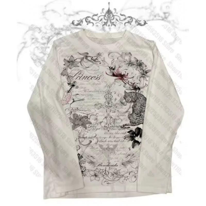 Unisex Vintage Streetwear Long Sleeve T-Shirt With 3D Digital Print Loose Fit Casual Tee Daily Wear