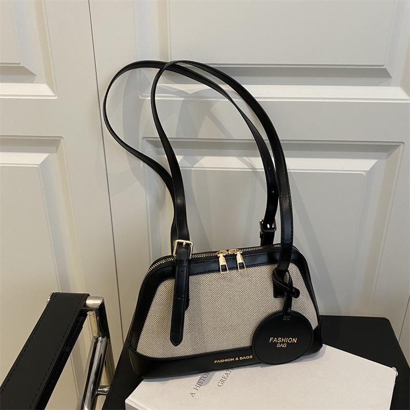 

Винтажная переносная сумка для боулинга, женская летняя сумка-бостон из высококачественного льна с плетением, контрастного цвета, сумка-мессенджер через плечо чёрный