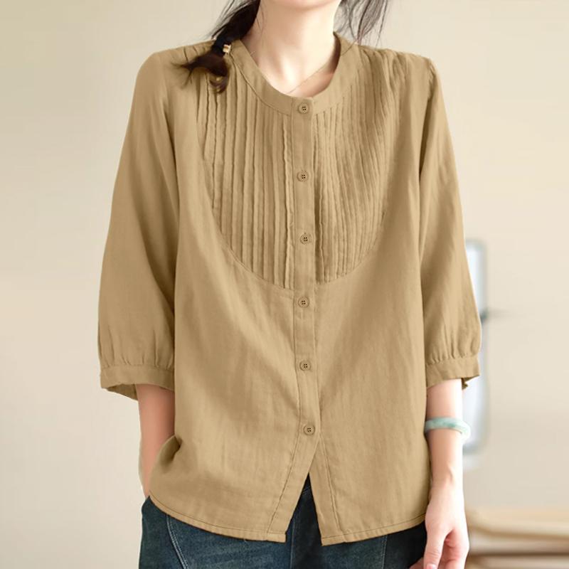 ZANZEA Blusa informal de mujer con cuello redondo, color liso, manga 3/4