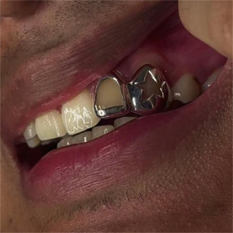 Hip Hop Teeth Jewelry Round Star Shape Dental Accessory Copper Texture Suitable for Adults Teens and Cosplay Enthusiasts