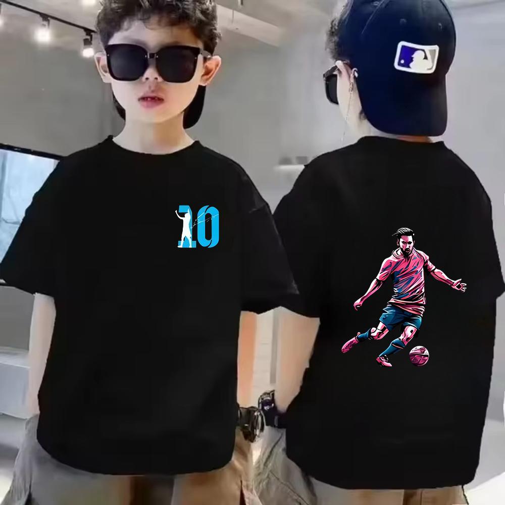 Summer short sleeved Messi double-sided printed children's T-shirt casual fashion sports T-shirt children's men's and women's clothing