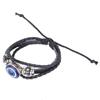 Blue Evil"s Eye Bracelets Turkish Style Adjustable Length HandWoven Leather Men"s Jewelry