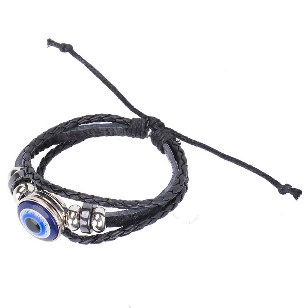Blue Evil"s Eye Bracelets Turkish Style Adjustable Length HandWoven Leather Men"s Jewelry