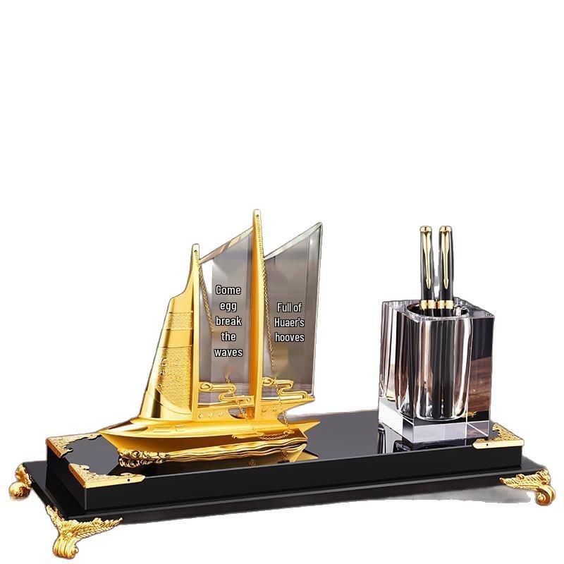 Elegant Crystal Sailboat Pen Holder: High-End Office or Housewarming Gift Decoration
