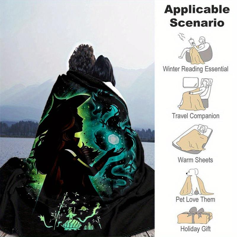1 Stück, Hexe & Drache Fantasy Kunstdruck Heimdeko Decke, Sofadecke, Outdoor-Decke, Geschenk für Freunde, Flanelldecke, Perfekt für das Bett