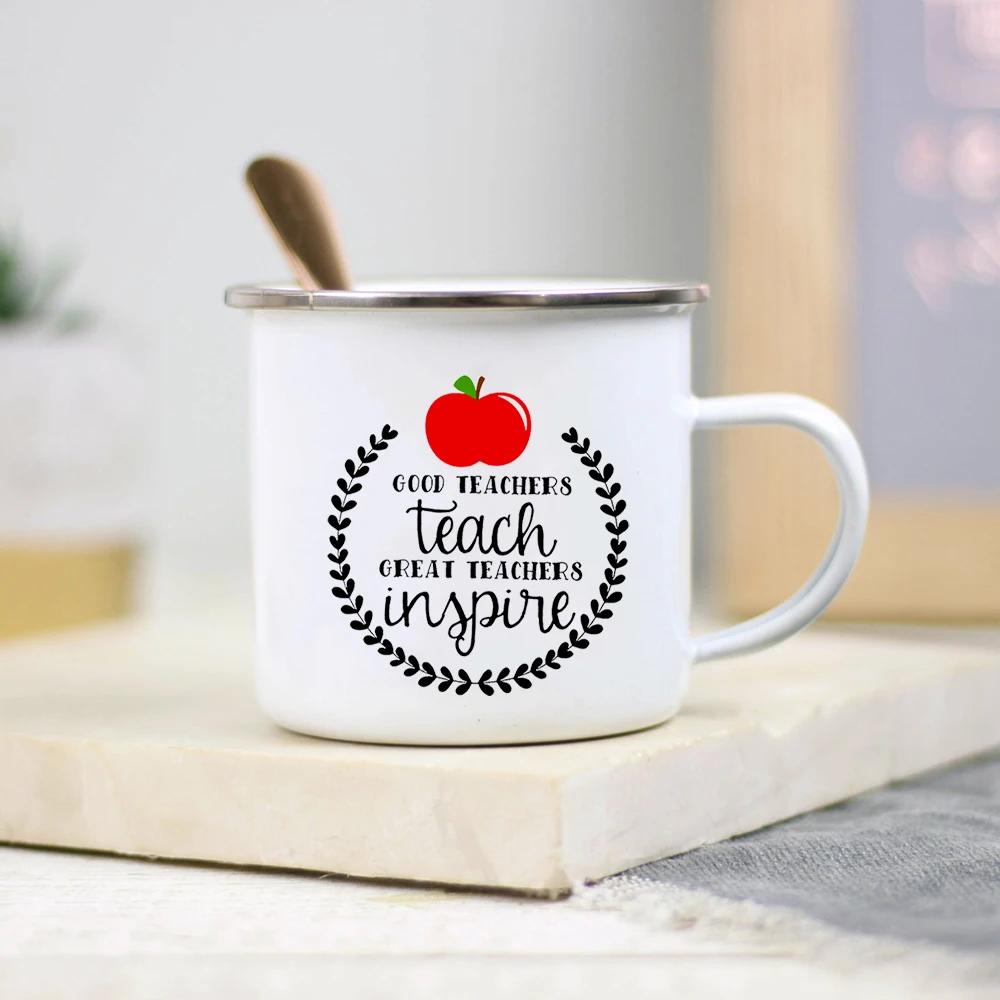 Es braucht ein großes Herz, um kleine Geister zu formen Lehrer Emaille Tasse Kreativer Lehrer Schule Wasserbecher Kaffeetassen Lehrertagsgeschenke