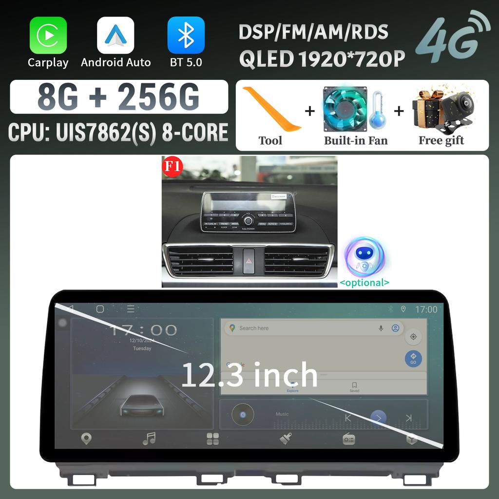 12.3"Car Radio Multimedia GPS For Mazda 3 Axela BM 2013-2017 Android 14 Navigation Wireless BT Carplay Head Unit Screen Stereo