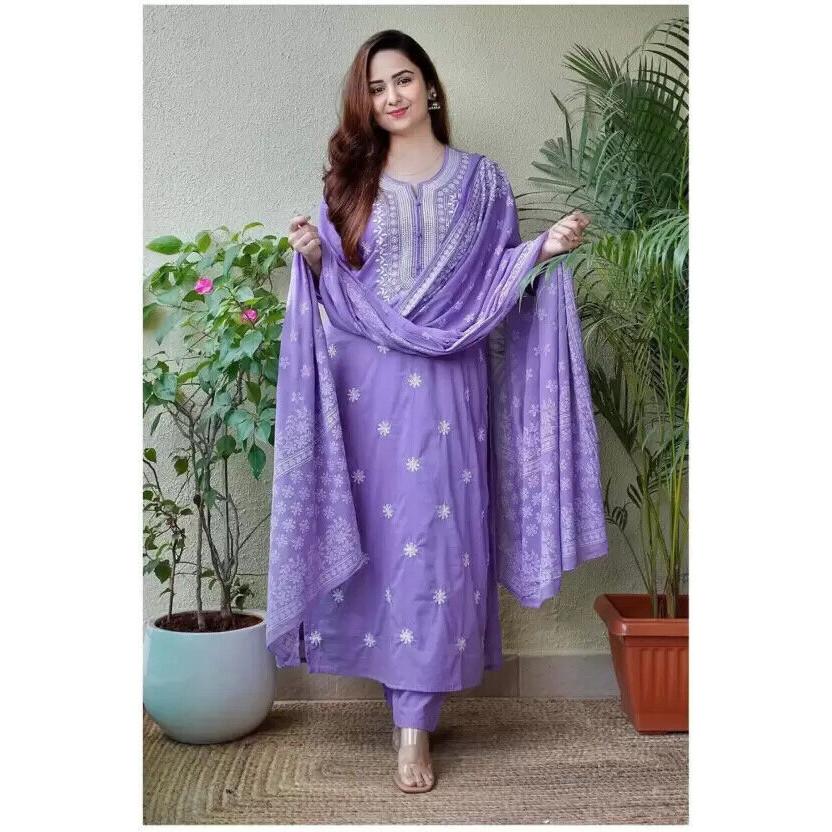 Women Designer Kurta Pant Dupatta Set Bollywood Rayon Top Tunic Kurti Dress VF-109a