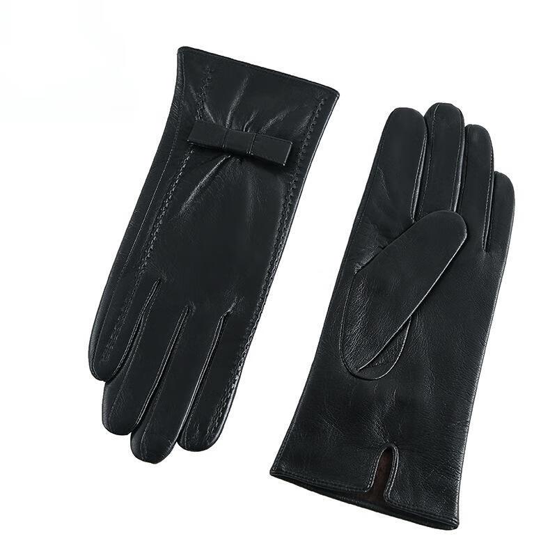 Women's Sheepskin Lined Bowknot Leather Gloves
