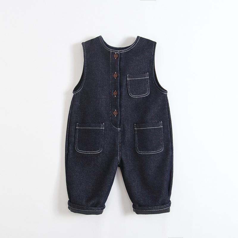 2025 Winter Korean-Style Denim Composite Velvet Overalls for Boys and Girls