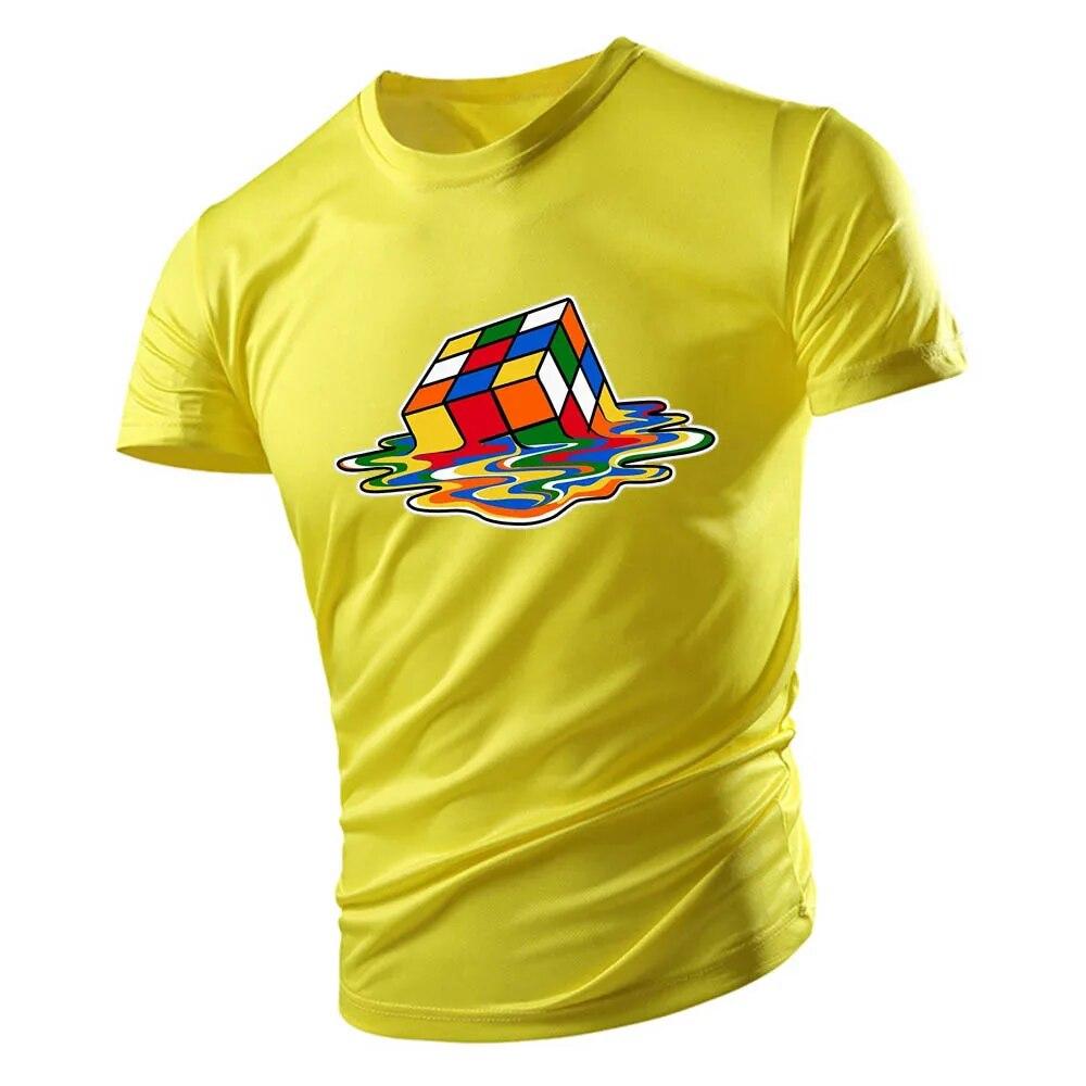 2023 Dospělé pánské tričko s výstřihem léto ležérní sportovní volné rychleschnoucí móda s krátkým rukávem potisk rubikových kostek mládežnický trend