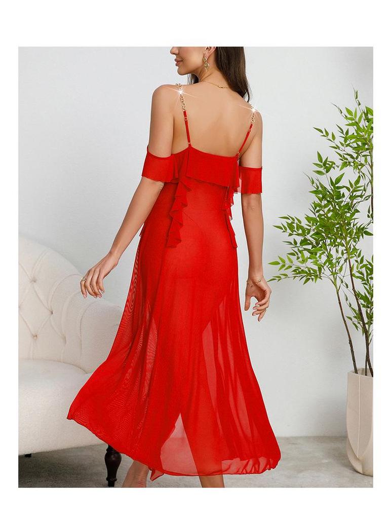 Women's Ruffle Sling Mesh Backless Nightdress - Multi-color Options