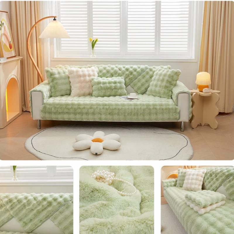 

Теплая плюшевая подушка для дивана, мягкий кролик, зимний утолщенный чехол для дивана, нескользящая универсальная наволочка, защитное полотенце для дома 70x70cm 1pcs светло-зеленый