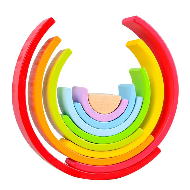 Ten Wooden Layer Rainbow Arch Block Set For Kids Educational Play Toys Gift
