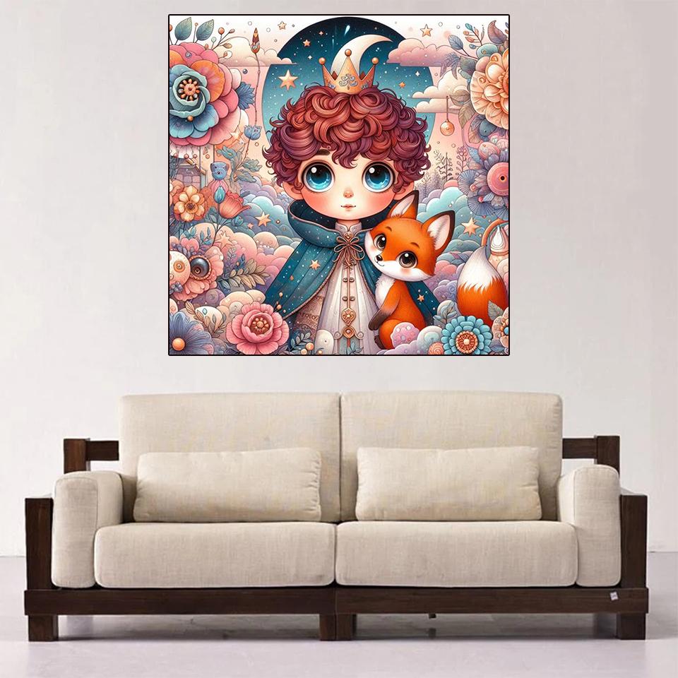 New 5DDIY Diamond Painting "The Little Prince, Rose, and Little Fox" Animated Full Diamond Bedroom Healing Warm Cross Embroidery