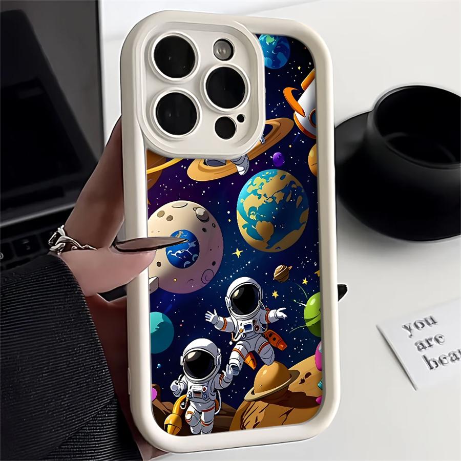 Cute Cartoon Astronaut Phone Cover Case for iPhone 17 Pro Max 17e 14 13 11 12 Pro 16 Air 15 Plus