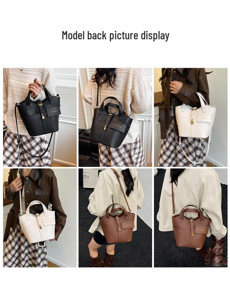 2026 Women's Korean Style Fashion Leather Bucket Bag - Versatile Single Shoulder Crossbody Handbag