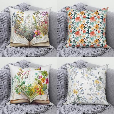 Home Decor Floral Book & Wildflower Printed Pillow Covers Pattern Cushion Cover Suitable for Sofa Bedroom Car Pillow Cover