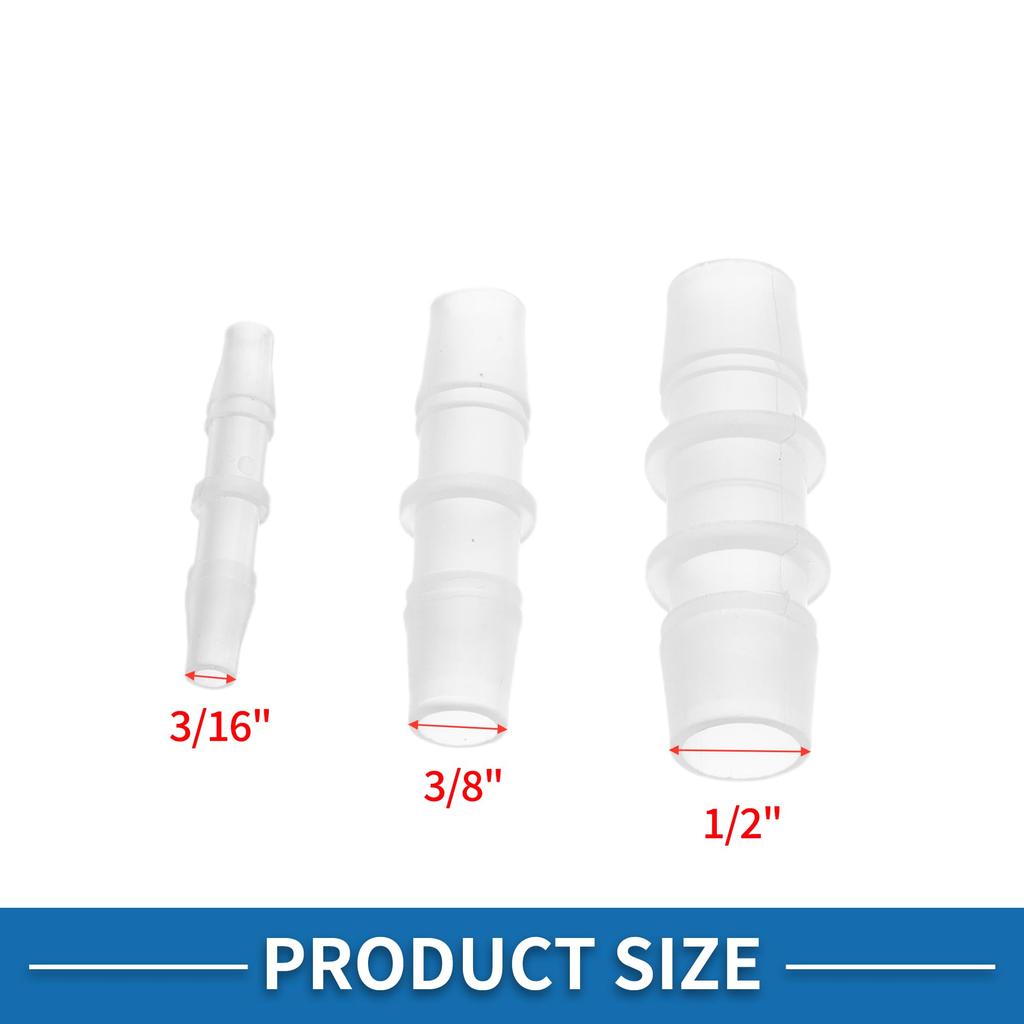 A ABSOPRO Vacuum Tube Connectors 3/16" 1/2" 3/8" 6 Pcs Plastic Hose Barb Fittings Assortment of 3 Sizes PP Clear