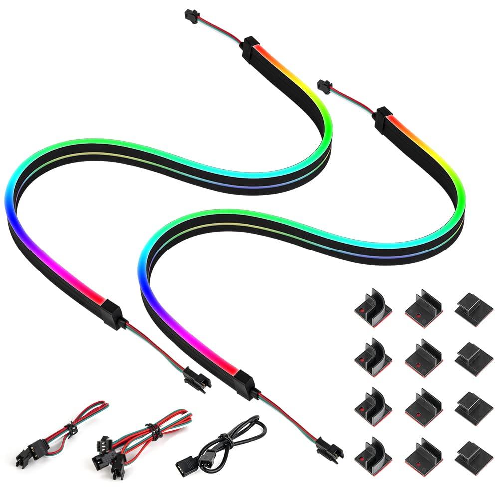 BTF-LIGHTING LED Neon RGB PC LED Strip Lights, Individually Addressable, 5V 3-Pin Splitter Cable Included, 2x50CM Light Strips for PC Computer Cases,