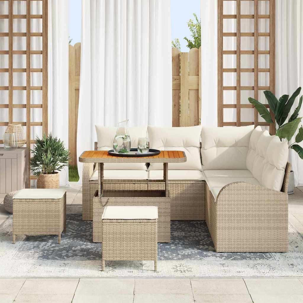 Garden Sofa Set with Cushions and Storage 8 pcs Beige and Cream