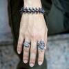 Adjustable Open Ring Men Women Sterling Geometric Vintage-Inspired Centipede Design Statement