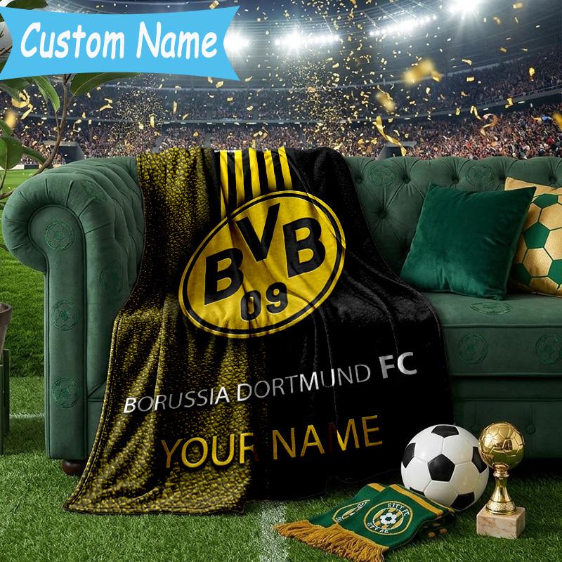 Custom Name Borussia Dortmund Flannel Blanket, Use for Birthday/Holiday Gift, Soft Blanket for Sofa/Bed/Camping/Office, Home Decor