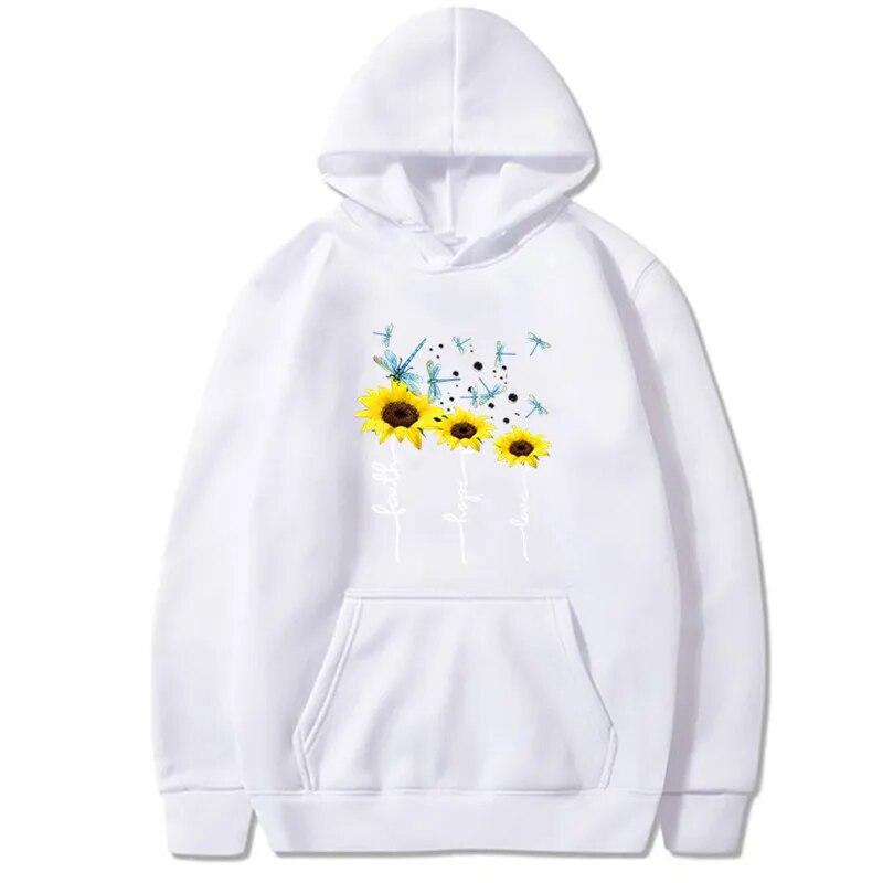 Fashion Sunflower Dragonfly Printed Hoodies Unisex Women Streetwear Hoodie Sweatshirts Harajuku Pullover Unisex Tracksuit Clothing