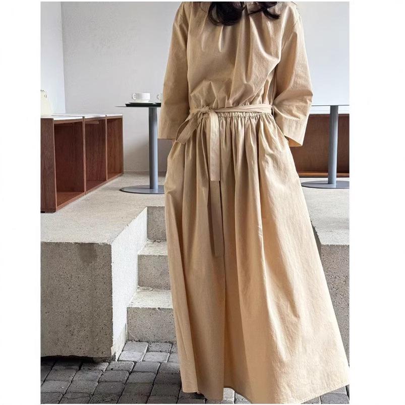 

2025 Women s Tie-Waist Mid-Length Dress One Size