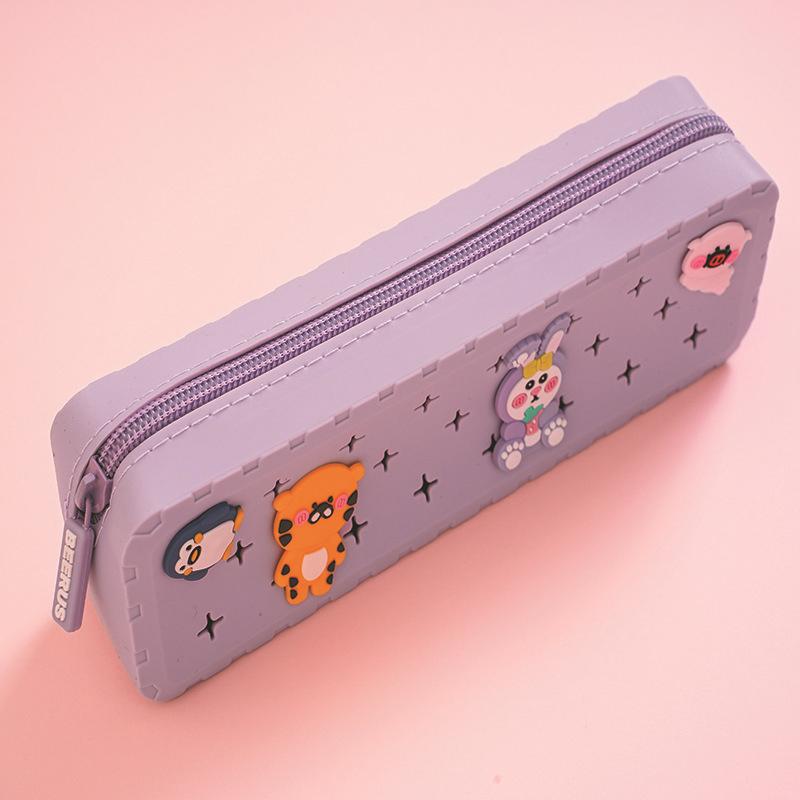 Silicone Zip-Up Pencil Case, Stationery Organiser,Diy Cartoon Pencil Case,Suitable For Primary And Secondary School Pupils