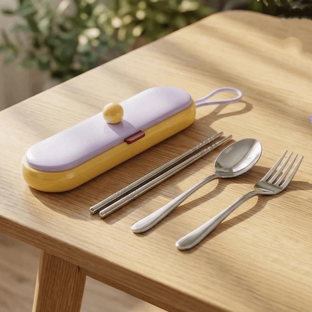 Dopamine Chopsticks Three-piece Set Stainless Steel Fork Dining Utensils Kit Office Use